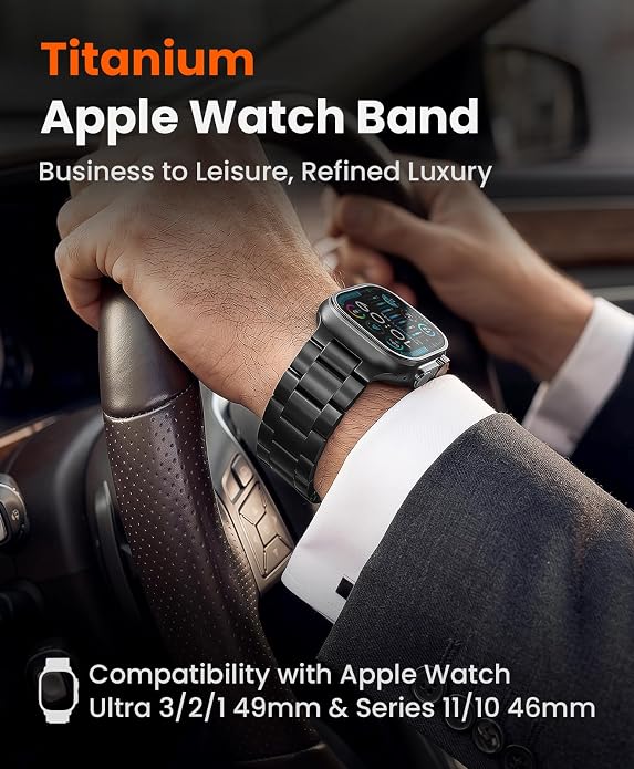 Grade 5 Titanium Band for Apple Watch Ultra 3/2/1 49mm & Series 11/10 46mm, No-Tool Adjustable with Small Links, DLC Anti-Scratch Butterfly Clasp Metal Strap for Men,CRNS03-PRO