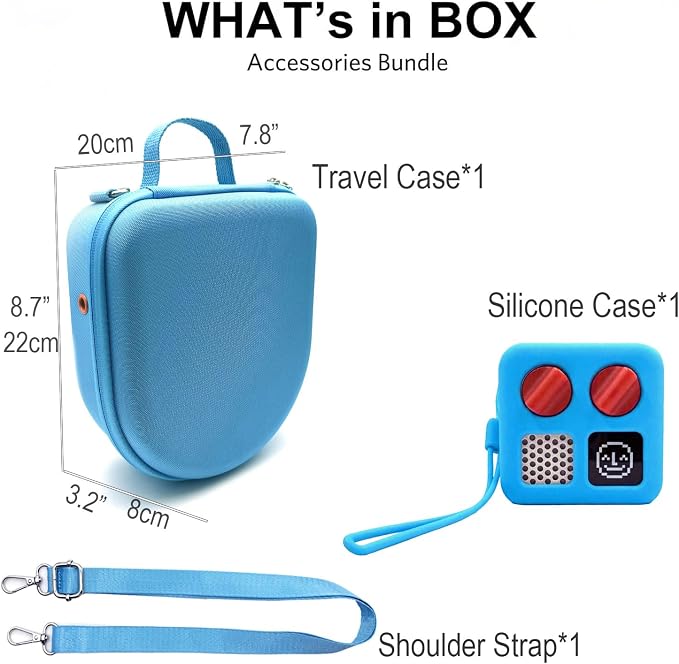 Silicone Cover and Travel Case Compatible with Yoto Mini with Headphones, Hard Carrying Case with Shoulder Strap and Adventure Jacket Accessories Set for Yoto Mini, Sky Blue