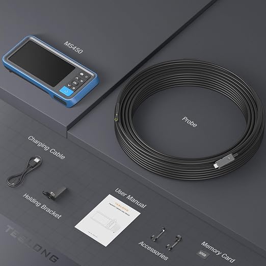 50ft Dual Lens Endoscope Camera with Light, Teslong 4.5" HD Snake Borescope Inspection Camera, Home Waterproof Fiber Optic Scope with Flexible Cable