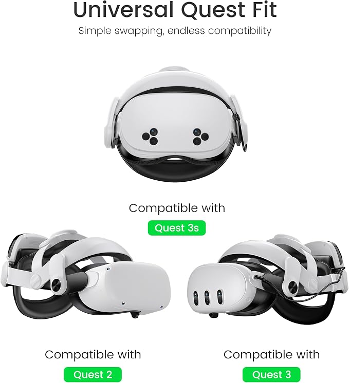 Battery Head Strap Accessories for Meta Quest 3/Quest 3S/Quest 2 - with Magnetic Hot-swappable & Detachable 10000mah Battery Pack, Comfortable VR Headset Strap for Oculus - MQ4003