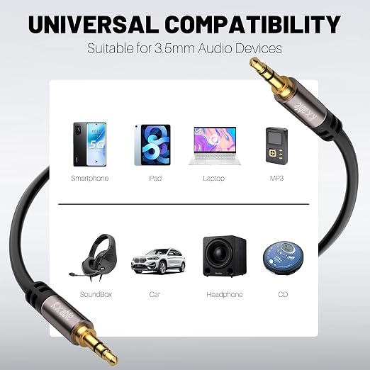 Kxable 3.5mm Aux Cable 75 Feet, Long Male to Male Auxiliary Audio Cord, Preminun Gold Plated Compatible with Headphones, iPods, iPads, iPhones, Home/Car Stereos with 5 Cable Ties