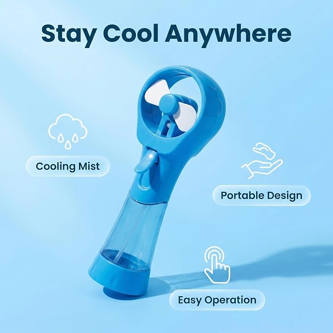 Handheld Misting Fan Portable Rechargeable Water Spray Fan for Outdoor Adventures, Travel and Pool (Blue/Green/Yellow)