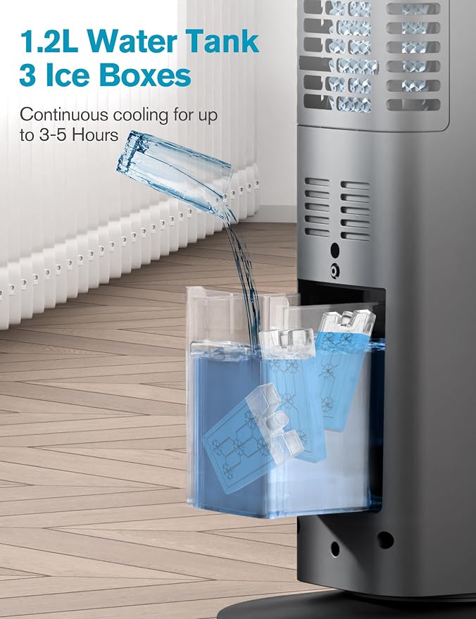 Windowless Portable Air Conditioners, 35" Evaporative Air Cooler w/1.2L Water Tank, 3 Ice Packs, 7H Timer, 60° Swing, No Hose No Window Needed, 3-IN-1 Portable AC Unit for Room Bedroom, Black-1