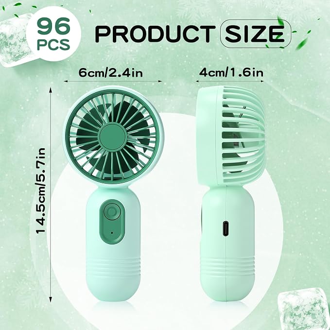 Rossesay 96 Pcs Mini Portable Fan Bulk Cute Handheld Lightweight Small Little Personal Hand Eyelash Fan 3 Speeds USB Rechargeable for Women Men Indoor Outdoor Makeup Travel (Green)