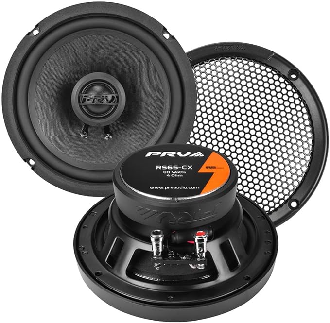 PRV AUDIO 6.5 Inch 2-Way Car Coaxial Speakers 160 Watts per Pair 4 Ohm RS65-CX, Premium Speaker Built-in Neodymium Tweeters with Grill Included - Great for Car Stereo Sound System (Pair)