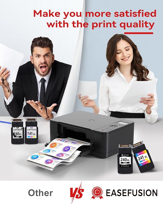 EaseFusion 240XL 241XL Ink Cartridge Replacement for Canon Printer Ink 240 241 PG-240XL CL-241XL Combo Pack Compatible with PIXMA MG3620 MG3600 TS5120 MX452 MG3220 MG3520 Printer PG-240 CL-241