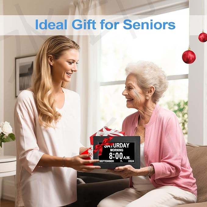 JALL 7" Large Digital Calendar Day Clock for Seniors 2026 - Easy to Read Alzheimer's Dementia Memory Loss Clock for Elderly with IPS Wide Angle，Day & Date, 12 Custom Alarms & Auto-Dimming, Black