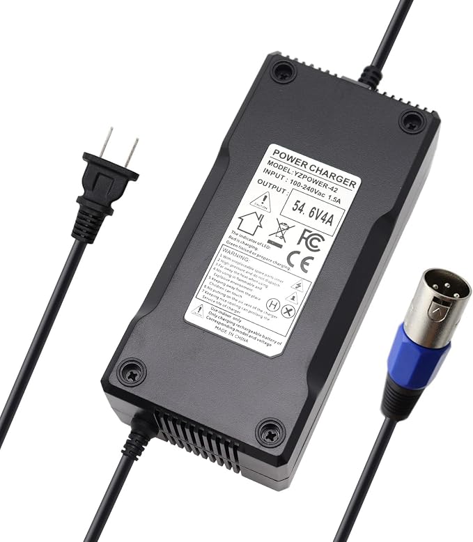 54.6V 4A / 48V 4A AC Adapter Power Supply Lithium Battery Charger for 13S 48V Lithium Li-ion Batteries Pack with 3 Pin XLR Plug