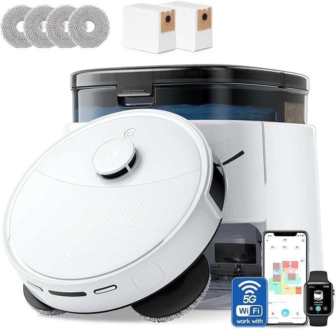 Lefant Robot Vacuum and Mop, 12000Pa Suction,Multifunctional Dock with Hot Water Self-Cleaning&Drying, Obstacle Avoidance,90-Day Self-Emptying, 5G WiFi Alexa/APP/iWatch Control, M3