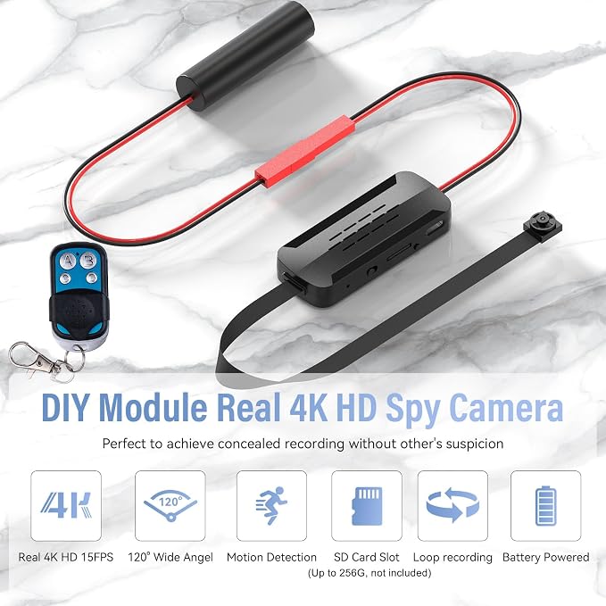 Wireless Ultra 4K HD Hidden Mini Camera, DIY Module Tiny Security Cam with Motion Detection and Loop Recording, 2500mAh Battery, Remote Control (Don't Support Wi-Fi and Not Include SD Card)