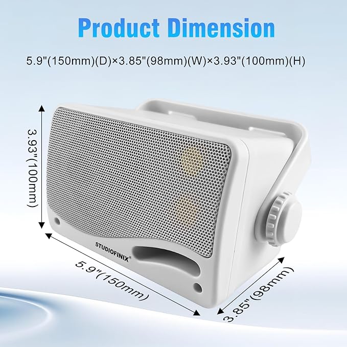 STUDIOFINIX 3.5" Outdoor Bluetooth Speakers Wired Waterproof, 400W 3 Way Upgrade Premium Wall Mount Speakers, Durable Mountable Loud Sound System for Patio Indoor Deck Garage (White 2 Pairs)