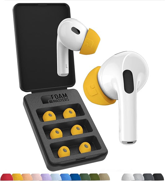 Foam Masters Ultra-Premium Memory Foam Ear Tips for AirPods Pro 1st & 2nd Gen | 3 Pairs | New Ver. | Secure Fit | Super Comfort | Better Noise Cancel | Replacement Buds (Large, Orange)