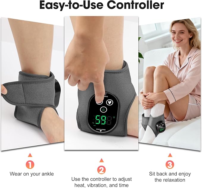 2-Pack Cordless Foot Massager for Neuropathy, Ankle Massager for Pain Relief, Ankle Heating Pad with Massage, 4 Heat Levels, 3 Massage, Foot Massager, Gray, HSA Eligible FSA