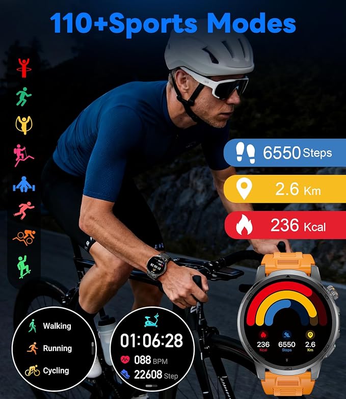 Military Smart Watch for Men Answer/Make Call, 1.85'' HD Rugged Smartwatch with 1000mAh Battery/Flashlight/Heart Rate/110+ Sports Mode, IP68 Waterproof Fitness Tracker Watch for Android iPhone