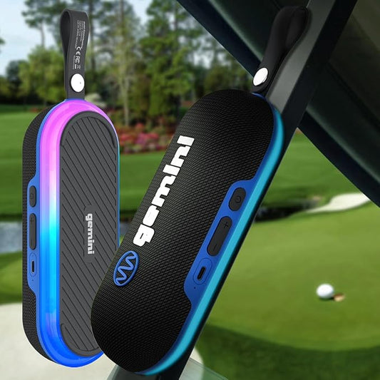 Gemini Magnetic Bluetooth Speaker for Golf Cart - Portable Wireless, Strong Magnet Mount, 12H Battery, IPX6 Waterproof, LED/RGB Party Light, USB-C (BeatGrip)