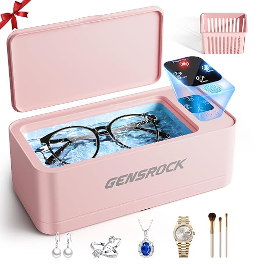 GENSROCK Ultrasonic Jewelry Cleaner, 48kHz Professional Silver Jewelry Cleaner & Diamond Ring Cleaner, 3 Modes, Scratch-Free 360ML Tank, Quiet Sonic Cleaner for Gold, Earrings, Glasses(Pink)