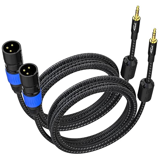 XLR to 3.5mm, XLR Male to 1/8 inch Cable 3ft 2 Pack, Unbalanced TRS to XLR Microphone Cable Gold-Plated Compatible with iPhone, Laptop, Voice Recorder