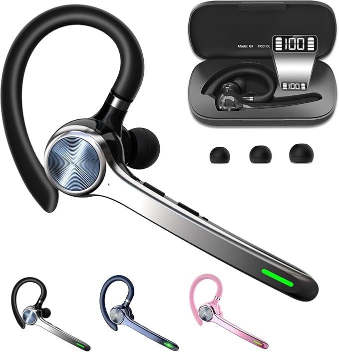 HEIBAS Bluetooth Headset, Wireless Bluetooth Earpiece with 500mAh Charging Case 72 Hours Talking Time Built-in Microphone for iOS Android Cell Phone, V5.1 Hand-Free Headphones for Trucker, Office