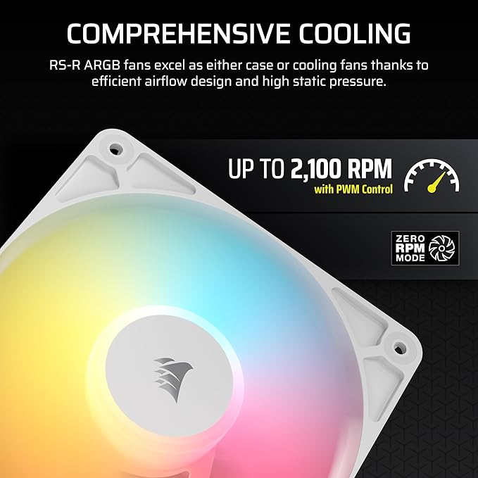 Corsair RS120-R ARGB 120mm PWM ARGB Reverse Fans – Reverse Rotor, +5V ARGB Connections, Eight RGB LEDs, High Static Pressure, Daisy-Chain, Magnetic Dome Bearing, Zero RPM Mode – Triple Pack – White