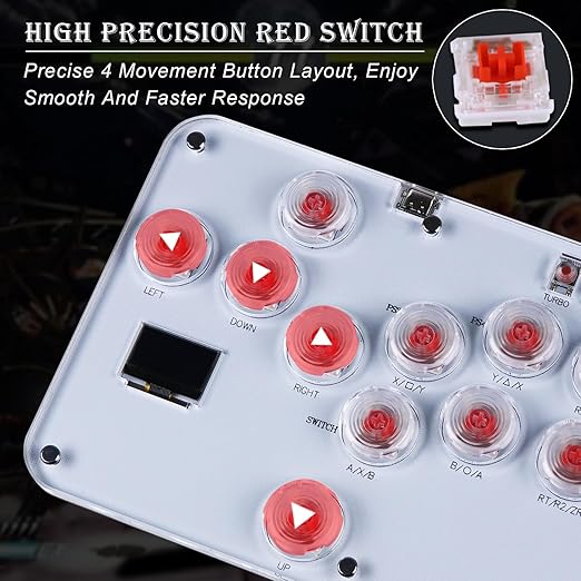 Arcade Stick Game Keyboard R13, Leverless Controller Arcade Stick with Turbo & Custom RGB, Silent All-Button Arcade Controller Street Fight for PC/PS3/PS4/Switch/Steam-Support Hot Swap & SOCD(White)