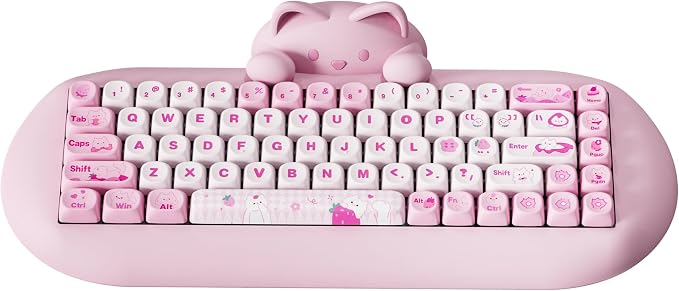 YUNZII C68 Wireless Mechanical Keyboard,65% Layout,Hot Swap,Triple Mode BT5.0/2.4G/Wired, RGB Backlit NKRO,Cute Cat Silicone Ergonomic Design for Win/Mac(Pink, Cocoa Cream V2 Switch)