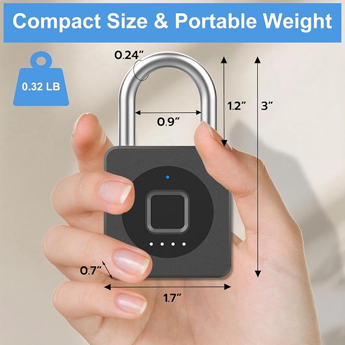 Gym Locker Padlock eLinkSmart Fingerprint Mobile APP Unlock Remote Management Outdoor Waterproof Keyless Biometric Padlock for Gym Luggage Bags Locker Storage Tool Box Gun Case Footlocker Black
