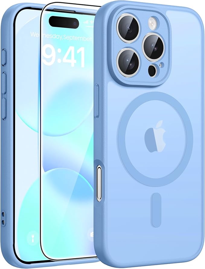 FNTCASE for iPhone 16 Pro Max Case: [Compatible with Magsafe] Translucent Matte Cases with [Full Camera Protection] [Screen Protector] Military Grade Shockproof Protective Phone Cover - Light Blue
