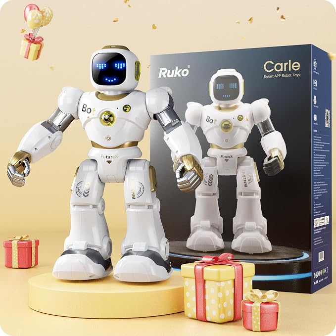 Ruko 1088 Programmable Robot Toy for Kids, Large Interactive RC Robot with App Control, STEM Learning Gift for Boys & Girls Ages 4 5 6 7 8 9, Gold