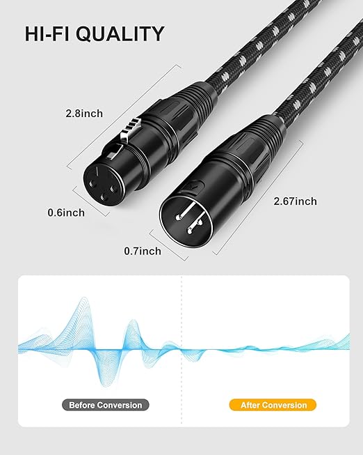 Long XLR Cables 25ft 2 Pack, Nylon Braided XLR Extension Microphone Cable, OFC Shielded Balanced Male to Female Mic Cord for Preamp Recording Mixer Amplifie Speaker Black