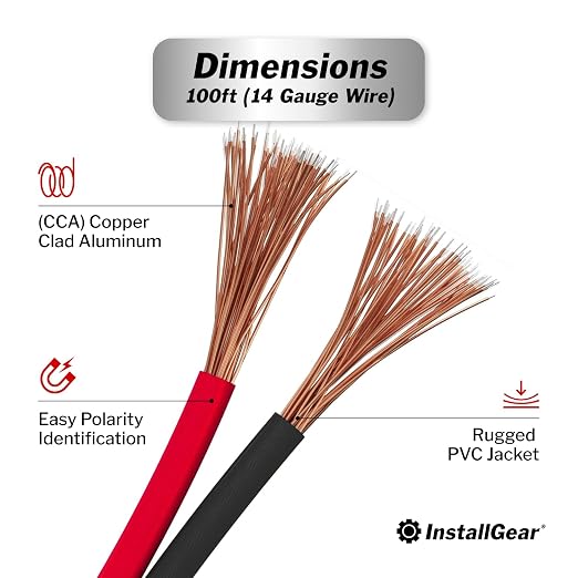 InstallGear 14 Gauge Speaker Wire - Red/Black 100ft Speaker Wire for Car, Home Theater, Stereo, Radio, Surround Sound Systems - 14 Gauge 100 ft - Durable