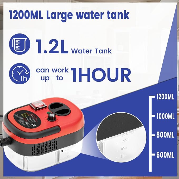Steam Cleaner, Portable Pressurized Steamer for Cleaning with 14pcs Accessories, 6-Level Adjustable and 15s Heat-Up, Handheld Steam Cleaner for Home, Tile, Dirt, Grout, Grease, Car Detailing(Red)