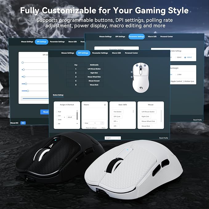 MAMBASNAKE M3 Wireless Gaming Mouse, 40K DPI, 39g Lightweight Gaming Mouse, PAW3395PRO Optical Sensor,Tri-Mode BT5.1/2.4G/USB-C PC Game Mice, Programmable Buttons,300mAh Battery for PC/Laptop/Mac/Win
