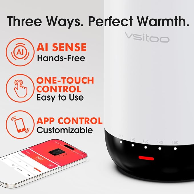 Vsitoo S3 Pro 16oz Smart Self Heating Coffee Mug, Heated Coffee Mug with AI Auto-Sensing Temperature Control, 120-150℉ Rechargeable Smart Mug Warmer, IPX7 Waterproof, Gift for Men Women, White