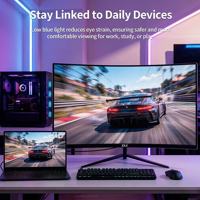ZZA 27 Inch Curved Gaming Monitor 144Hz-1080P FHD Computer Monitor,VESA Mount,HDMI/VGA Ports,Tilt Adjustable-Black