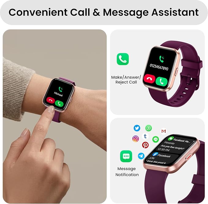 Smart Watch for Women Men, Smartwatch Compatible iPhone/Android/Samsung (Answer/Make Call, Alexa Built-in), Smart Watches with Health Monitor, Activities Track, 3ATM Waterproof Fitness Watch-Purple