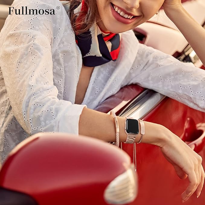Fullmosa Metal Band Compatible with Apple Watch Bands 41mm 40mm 38mm, iWatch Band with Case for Apple Watch Series 9 8 7 6 5 4 3 2 1 SE3/2/1, Rose Gold