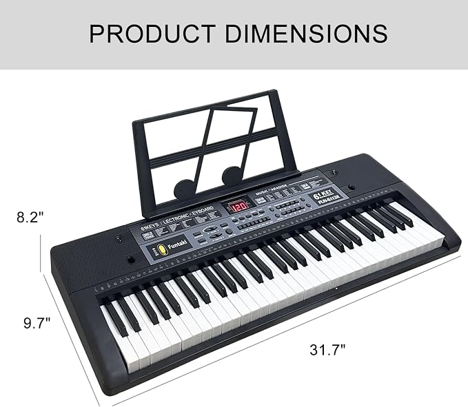 61 Key Electronic Keyboard Piano with Lighted Up Keys, Musical Mini Keyboard Piano with keyboard stand, Digital Portable Synthesizer Keyboards for Beginners Kids Adults (Black)