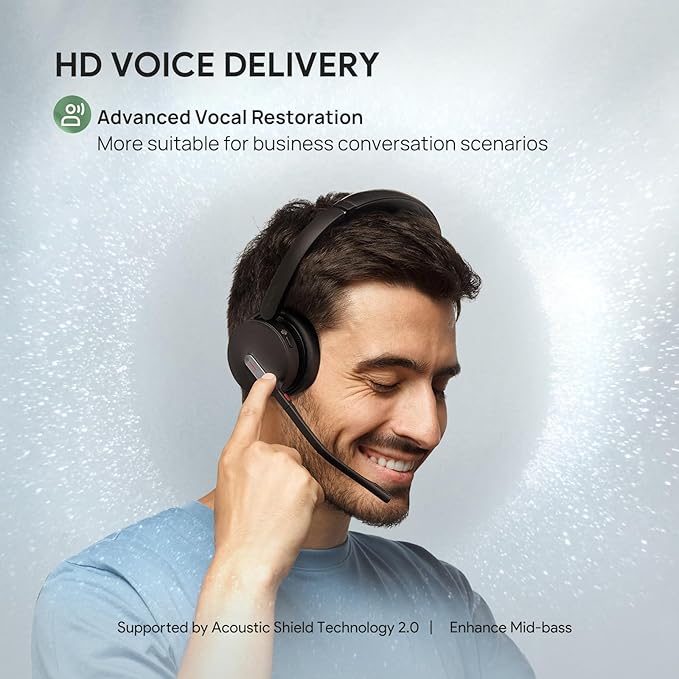 Yealink BH70 Mono Wireless Headset with AI Microphone Sound Isolation for WFH Open Office Worker, 35h Talking, Native Bluetooth Certified via Microsoft Teams, Compatible with Cisco Zoom Google, USB-A