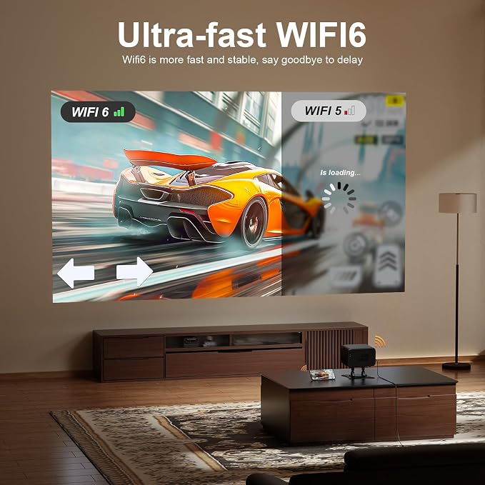 [Officially-Licensed App & Auto Focus]Light Black Smart Mini Projector with WiFi and Bluetooth, XuanPad 4K Support Movie Projector, Portable Native 1080P Outdoor Projector with 360° Stand