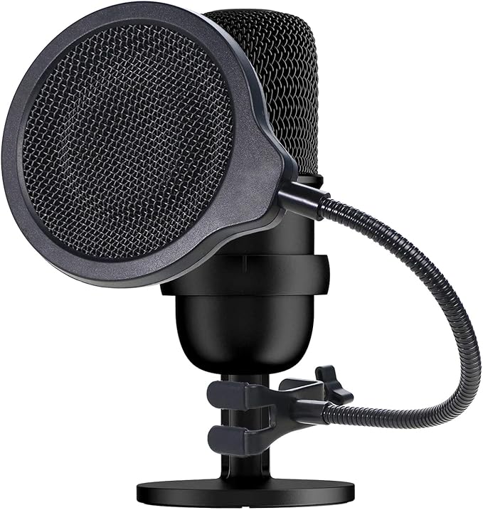 SoloCast Microphone Pop Filter Mask Shield For HyperX SoloCast Mic, 4 Inch 3 Layers Windscreen with Flexible 360°Gooseneck Clip by SUNMON