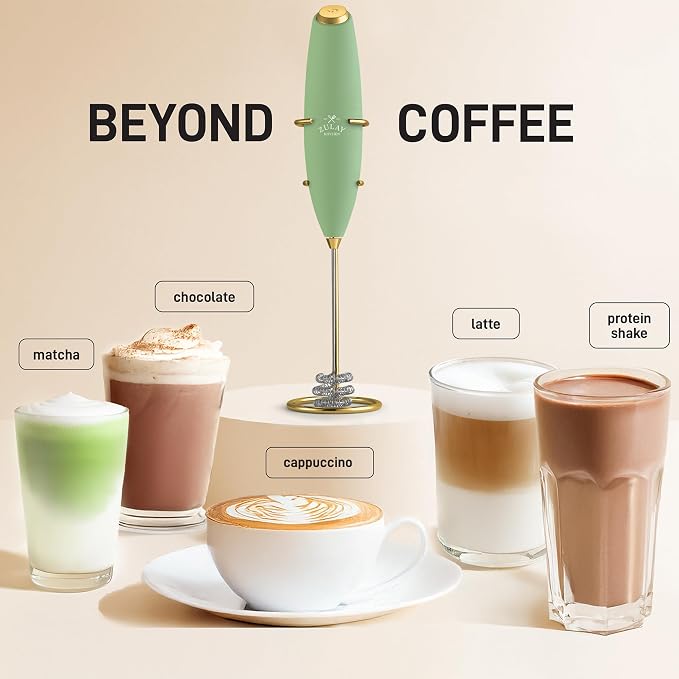 Zulay Kitchen Powerful Milk Frother Wand With Duracell Batteries - Ultra Fast Handheld Drink Mixer - Electric Whisk Foam Maker for Coffee, Lattes, Cappuccino & Matcha - Triple Whisk - Olive Gold
