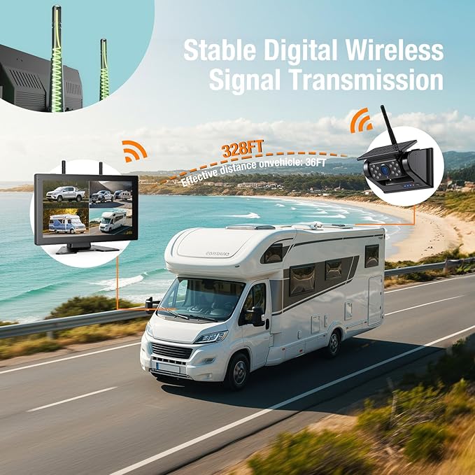 Magnetic Solar Wireless Backup Camera, 9" IPS Touchscreen Monitor HD1080P DVR Rear View Camera IP69 IR Night Vision No Wiring True 15000mAh Rechargeable Camera for RV, Trailer, Camper, Car,Truck