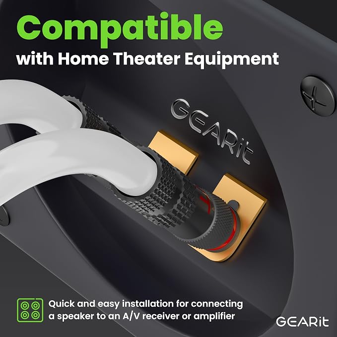 GEARit Speaker Cable with Banana Plugs White 12 Gauge 10 ft,Speaker Cable CL2 Rated 12AWG OFC,Heavy Duty Braided 12 Gauge Speaker Wire for Audiophiles,Hi-Fi Systems,Home Theater,Amplifiers & Speakers