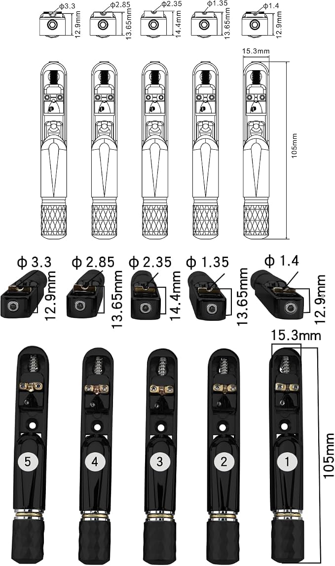 Pack of 5 Individual Single Tubular Fixed Bridge 5 String Electric Bass Bridge for Headless 5-string Bass Replacement Parts（Conductive Black）