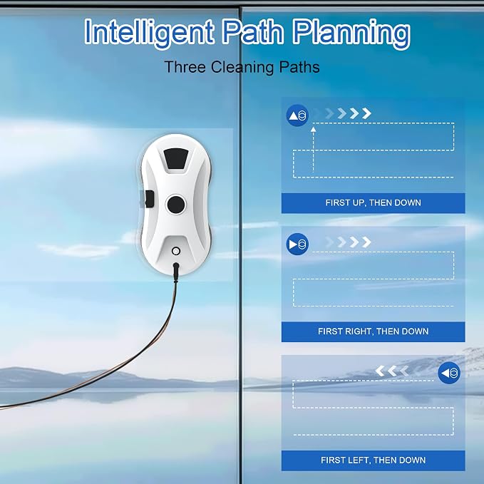 Automatic Window Cleaning Robot, Smart Robot Window Cleaner | window cleaning robot inside and outside with Spray,3000Pa Suction, Intelligent Path Planning, Remote Control for High Glass