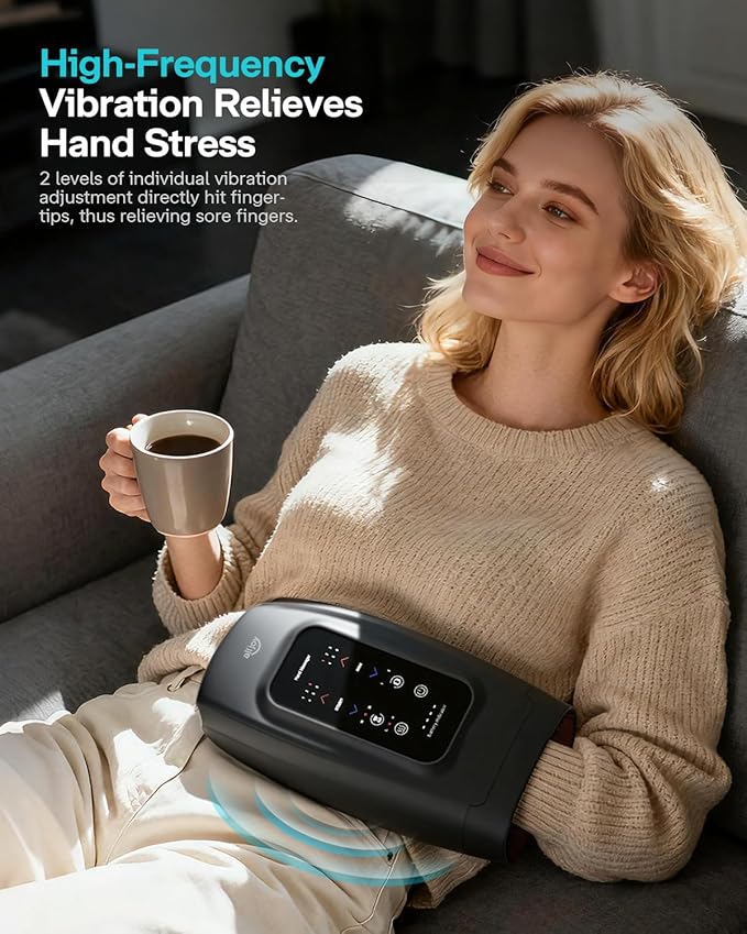 Hand Massager with Heat and Compression, ALLJOY Hand Massager for Arthritis and Carpal Tunnel Relief- Fathers day Gift-s for Dad, Touchscreen Cordless Carpal Tunnel Massager,Dad Birthday Gifts for Men