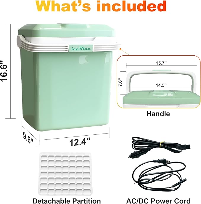 Iceblue Electric Cooler, 26 Liters/28 Cans Mini Fridge with Automatic Locking Handle, 120V AC Home Power Cord & 12V Car Adapter Car Refrigerator, Car Fridge for Home, Car, Gift - Green