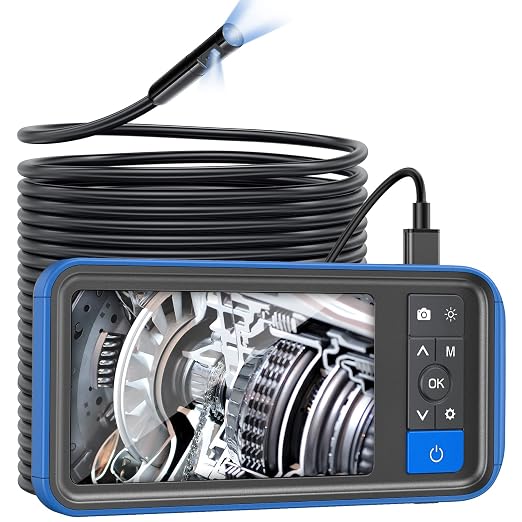 50ft Dual Lens Endoscope Camera with Light, Teslong 4.5" HD Snake Borescope Inspection Camera, Home Waterproof Fiber Optic Scope with Flexible Cable