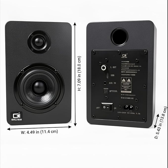H1 Computer Speakers for Desktop PC, Monitor & Laptop, 60W Powered 2.0 Stereo with Bluetooth, 24-Bit USB-C DAC, Optical, 3.5mm AUX, Bass/Treble Control, Black