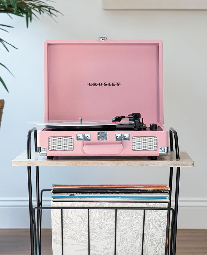 Crosley CR8005E-BH Cruiser Plus Vintage 3-Speed Bluetooth in/Out Suitcase Vinyl Record Player Turntable, Blush